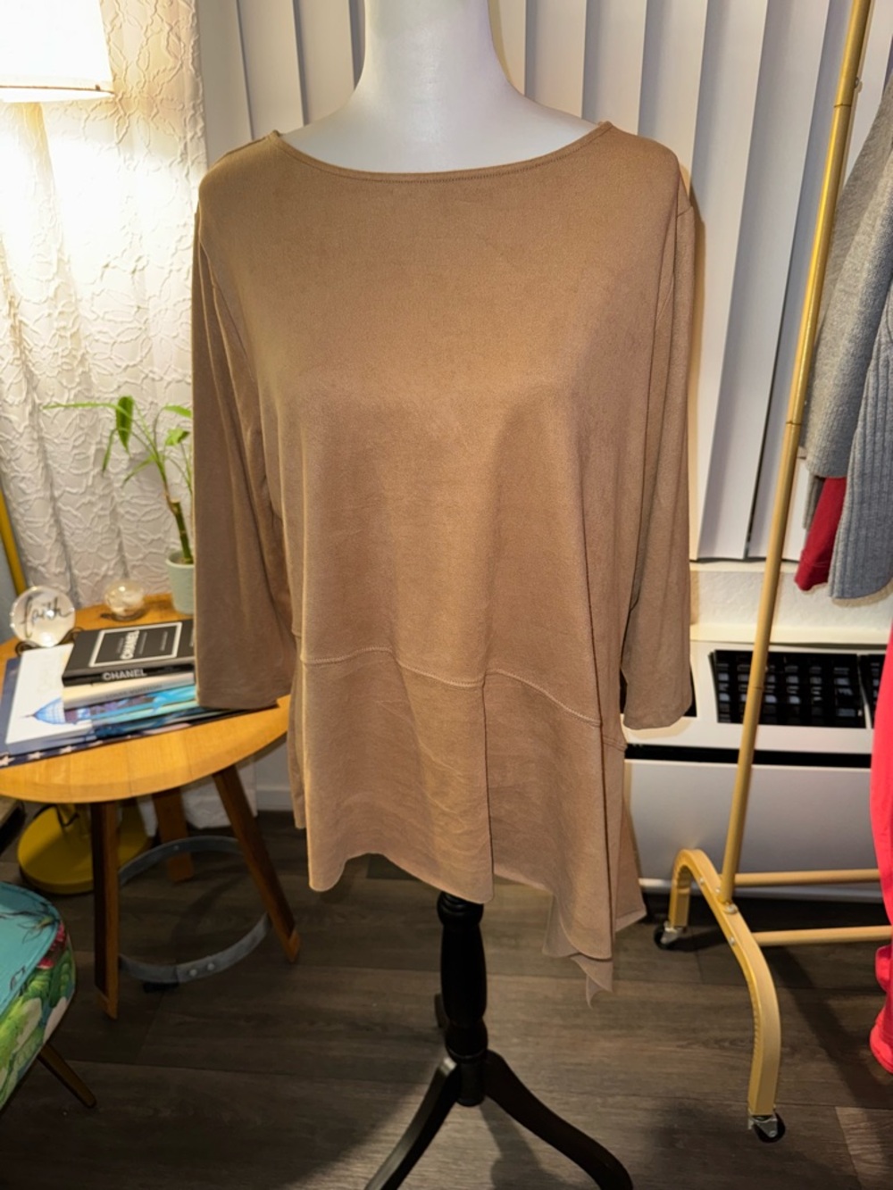 Chico's Soft Taupe Asymmetrical Boatneck Tunic